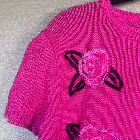 Vintage Greenwich Square Knit Pink Rose Balloon Cap Sleeves - Picture 3 of 8